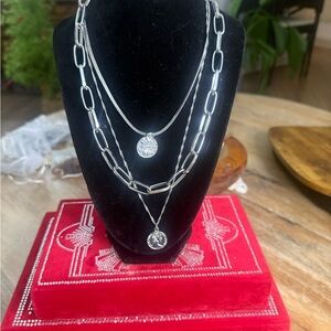 Elegant Silver Layered Necklace with coin pendants